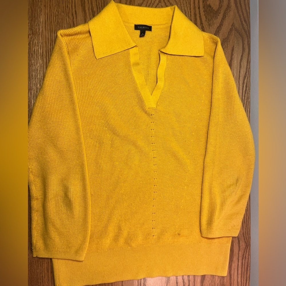 Talbots Yellow Collared V-Neck Sweater